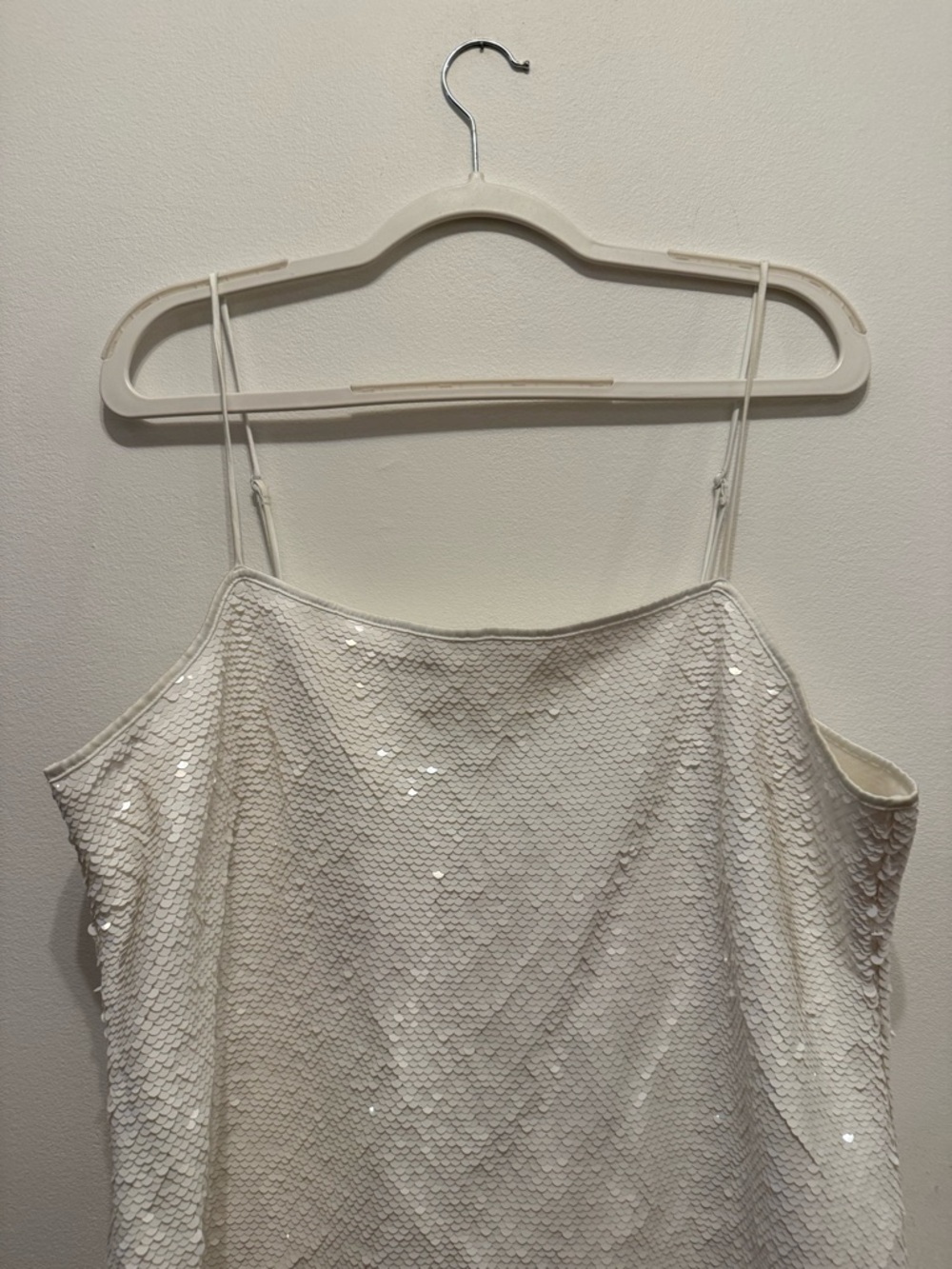 Abercrombie & Fitch White Sequin Spaghetti Strap Dress Wedding Bachelorette - Picture 3 of 7